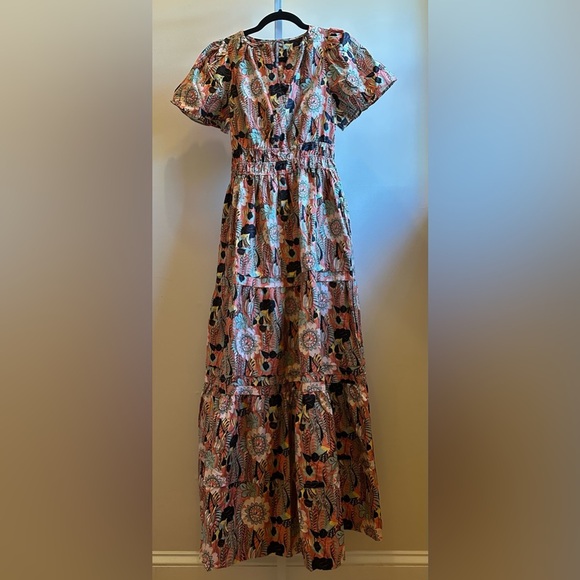 NEW Anthropologie Somerset Maxi Dress Sz XS Boho Floral Tiered Pockets Pink/Rose - Picture 2 of 10